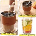 Travel Coffee Mug with Straw Leather Sleeve - Image 7