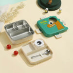 Dino Bento Lunch Box Stainless Steel Kids Lunch Box 3 Grids with Sauce Bowl - Image 3